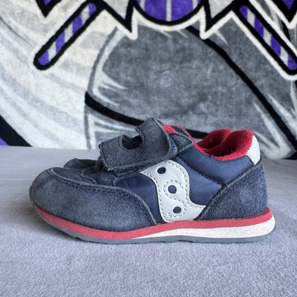 Size 7c - Saucony Original Jazz Low Pro Kids Shoes Blue Red Sneakers SL267079
